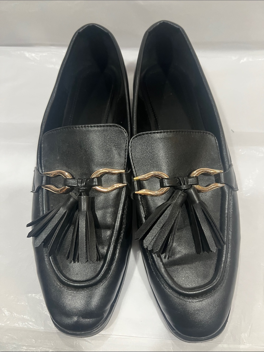 Zara Black Tassel Loafers with Gold Hardware